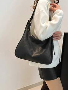 时尚大容量女士单肩包，设计手提包 - 黑色 - 查看 2