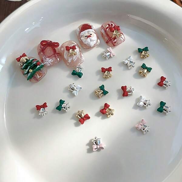 Christmas Bell Nail Art Decor Bow Bell Nail Decorations DIY Colorful Nail Bell Accessories