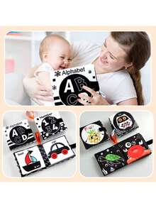 柔软布书婴儿书籍布书适合婴儿幼儿，高对比度黑白皱纹可水洗早期教育礼物