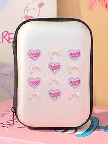 Cat & Bowknot Heart Pattern Digital Storage Bag, Portable Organizer Box Suitable For Chargers, Cables, USB Drives, HDDs, Computer Accessories, Adapters, Bluetooth Earphone Cases, Jewelry Box - An Excellent Gift Choice Charger Bag Charger Case Waterproof Bag For Women For Men Electronic Organizer Travel Essentials