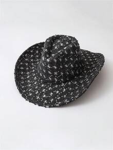 قبعة قش بوهيمية عادية ذات لون واحد مفرغة، قبعة كاوبوي غربية، تصميم بسيط وعملي، مقاومة للرياح بنظام ربط، مناسبة للجنسين وجميع المواسم