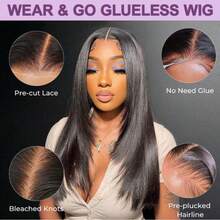 Tóc giả ren phía trước 34 inch, độ dày 200%, kích thước 13x6, phần đỉnh và phần đỉnh 5x5, đã được tỉa sẵn tóc con, tóc thẳng trong suốt, dễ dàng đội trong 3 giây, không cần keo dán, màu đen tự nhiên dành cho nữ. - Tự nhiên & Đen - Xem 9