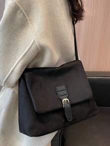Women's Daily Commute Fashion Large Capacity Solid Color Crossbody Bag - Black - View 6