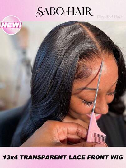 30 Zoll 13x4 HD Lace Front Perücken Upgrade Menschliches Mischgewebe Haar #1B Naturfarbe Perücken für Frauen 13x4 Frontal Lace HD transparente Spitzenperücke 200% Dichte Mischgewebe Haar Perücke Vorausgerupft Perücke mit Baby Haar