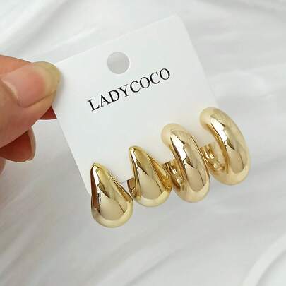 LADYCOCO 2 Cặp bông tai hình giọt nước/hình học chữ C thanh lịch, phù hợp cho trang phục hàng ngày, hẹn hò, tiệc tùng của phụ nữ