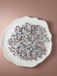 200 Pieces Of 6mm * 6mm Multi-Color Background Acrylic Letter Beads Scattered Beads, Used For Jewelry Making, Home DIY Crafts, Necklaces, And Keychain Accessories - Multicolor - View 12