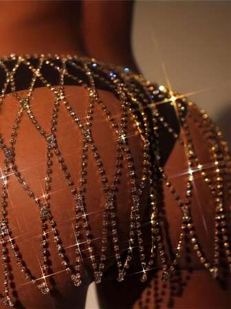 Accesorios de moda Cadena corporal femenina sexy con lentejuelas huecas, estilo europeo y americano con flecos y diamantes completos para discoteca