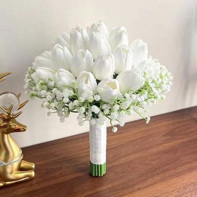 Bridesmaids Bouquets Bride Holding Flowers,Wedding Bouquets High Simulation Calla Lily Bride Holding Flowers Bouquet, Bride Holding Flowers,White Fake Flowers For Spring Mother's Day Easter Gifts Home Kitchen Wedding Decorations