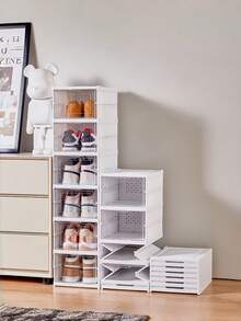 9层免组装鞋柜，独立鞋架，玄关鞋柜，适用于阳台、客厅、门厅，高75.4英寸，白色塑料材质，家居收纳，鞋靴整理架 - 白色 - 查看 11