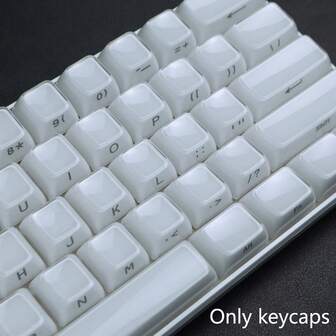 136键多色（白/粉/紫/蓝）水晶果冻键帽，PC透光工艺，兼容MX轴，6.25U空格键，适用于61、64、68、82、84、87、96、98、100、104、108键机械键盘。简约风格，机械键盘玩家DIY改装专用外设键帽。
