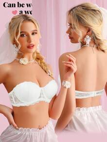 Sutien elegant fără bretele din dantelă pentru femei, culoarea Peach Girl, alb - cu model push-up, pentru ridicarea bustului, perfect pentru nunți și ținute de zi cu zi - alb - Vizualizare 2