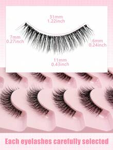 Hinarin 10 pares de pestañas postizas suaves con banda transparente, aspecto natural, hechas a mano con efecto 3D de falso visón, cortas y reutilizables, adecuadas para fiestas, clubes y uso diario