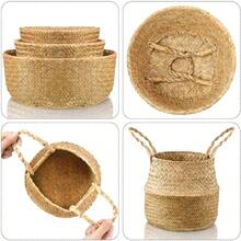 3 Set Seagrass Belly Storage Basket Woven Plant Pot Holder With Handles For Plants Picnic Grocery Laundry Natural Color - Màu tự nhiên - Xem 4