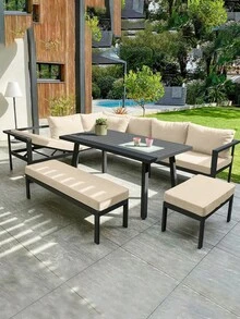 1pc Solid Color Milk Silk Elastic Waist Sofa Seat Cushion Cover, High Stretch Dust-Proof All Season Use For Garden Patio Outdoor Rattan Sofa Seat Cushion Protector - Beige - View 6