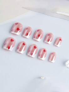 30 Peças Adesivos de Unhas Quadradas Curtas, Base na Cor Nude com Ponta Francesa Metalizada Branca, Qualidade de Salão, Fácil de Aplicar. O Conjunto Inclui 1 Frasco de Cola para Unhas e 1 Lixa de Unhas, Adequado para Escritório e Noite de Encontro