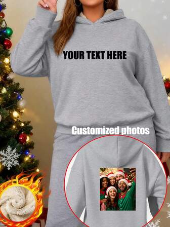 Sudadera con capucha de forro polar personalizada para mujer de talla grande para otoño/invierno, agregue su propia imagen, texto, firma, deseos de vacaciones/cumpleaños, impresión de nombre, personalice Navidad (foto familiar/selfie/foto de mascota/foto de amigos/foto de fiesta), personalice sudadera de talla grande, sudadera casual con forro térmico cálido, regalo de Halloween/Navidad, regalo sorpresa, regalo de cumpleaños, regalo de boda, personalización de uniformes grupales