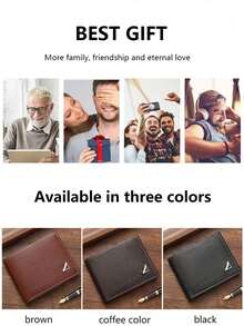Customized Men's Solid Color Letter Print Short Wallet, PU Leather Material, Minimalist Bifold Multi-Card Wallet, Personalized Gift Suitable For Brothers, Fathers, Boyfriends, Anniversary, Father's Day, Christmas, Valentine's Day And Other Occasions (This Product Only Includes The Wallet, Other Items In The Picture Are For Display Only) - Brown - View 4