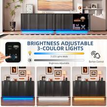 HWB 63'' Buffet Cabinet With Storage, Coffee Bar With 4 Doors & 2 Adjustable Shelves, Modern Sideboard Table With 3 Color LED Light For Kitchen (Black) - View 3