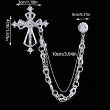 1 Piece Korean Fashion High-End Men's Brooch Cross Heart Chain Badge Suit Lapel Pin Clothing Accessory - 金色 - 查看 2