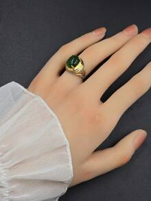 1 pieza Anillo vintage de acero inoxidable con piedra natural, anillo apilable para nudillos/medio dedo para mujeres/niñas, adecuado para uso diario, regalo para amante, amigo, familia, hermana, cumpleaños, graduación, fiesta, vacaciones