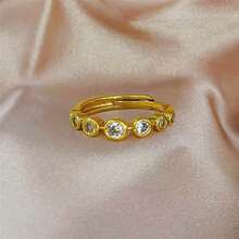 VKHK 1pc Elegant 18K Gold Plated Copper Zirconia Decor Adjustable Ring, Suitable For Women's Daily And Wedding Wear, Gift