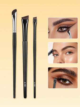 SEPROFE 3支超细眼线刷，超薄斜角弧形设计，贴合眼角和睫毛根部，包含1支大号眉刷、1支弧形刷和1支小号斜角眼线刷，适用于眼线胶和眼线液，也可作眉刷、眼影刷、螺旋刷使用。