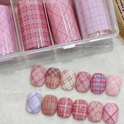 10 Rolls Pink Holographic Nail Foil Strips, Nail Art Transfer Foil Stickers, DIY Acrylic Nail Decorations Nails Nail Supplies