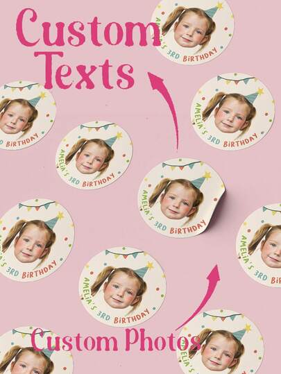 Custom Birthday Photo Stickers, Personalized Stickers For Birthday Party, Bachelorette, Bach Trip, 30th Birthday, Custom Photo Stickers, Party Favors, Birthday Gift Tags, Customizable Stickers For Events, School Supplies, For Office, For Teachers, For School, For University, Custom Party Favor Stickers