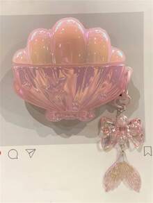 可爱激光贝壳鱼尾吊坠耳机盒兼容 1 2 3 4 Pro 2 外壳柔软可爱软后盖适合女孩 - 粉色 - 查看 2