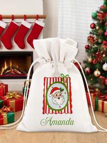 1 pièce Sac de rangement personnalisé Père Noël, texte personnalisé, sac cadeau de Noël personnalisé, grand sac en canevas de Noël avec cordon, sac cadeau de fête en canevas de style spécial, trois tailles au choix, parfait pour la décoration de Noël et les cadeaux de Noël, Makezbright Cadeaux personnalisés, Cadeaux drôles du Père Noël, Ornements personnalisés