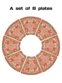 1 Set Ceramic Sectional Plate Set, 4 Color Options, 8pcs/9pcs Set, Suitable For Dining Room/Home Plates, Fruit Plates, Kitchen Plates, Ideal Housewarming Gift - Multicolor - View 9