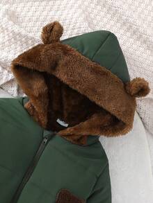 女婴休闲外出连体衣，带保暖衬里，熊图案 - 綠色 - 查看 4