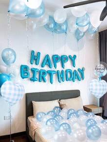40件組 16英吋淺藍色 Happy Birthday 字母鋁箔氣球套組，含藍色與白色乳膠氣球及愛心鋁箔氣球，適用生日派對裝飾、派對場景佈置、生日派對、家庭派對背景裝飾、畢業典禮 - 彩色 - 查看 4