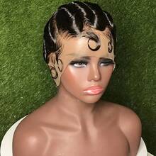 Tóc giả ngắn màu đen 99j 4# Bob Pixie cắt 13x4 làm từ tóc thật, kết cấu sóng ngón tay, kiểu tóc ngắn tự nhiên - Nhiều màu - Xem 3