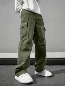 1 pieza Pantalones cargo de primavera con múltiples bolsillos para hombres, pantalones rectos casuales y sueltos para deportes al aire libre en verano, uso diario, running, senderismo, entrenamiento, trotar, ir al trabajo, de moda