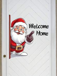 1 pieza Pegatina autoadhesiva de Bienvenida a Santa - Decoración Navideña con Papá Noel, Fácil de pelar y pegar, Para puertas, paredes, chimenea - Decoraciones navideñas para el hogar, Pegatinas navideñas, Arte de pared festivo