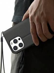 翻盖式真皮钱包手机壳，带挂绳，适用于