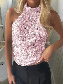 Vaiaye Women's Sexy Sequin Off-Shoulder Top, Suitable For Valentine's Day, Back To School, Music Festivals, Mother's Day, Holiday Parties - Pink - View 2