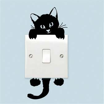3pcs Cat Switch Sticker Black Cute Cat Light Switch Sticker Mobile Phone Wall Sticker DIY Home Decoration Cartoon Animal Wall Sticker PVC Mural Art