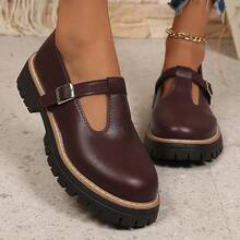 1 Pair New Girl/Teen Mary Jane Flats, Outdoor Wear Buckle Design, Lightweight, Soft Non-Slip Sole, Versatile Leather Loafers