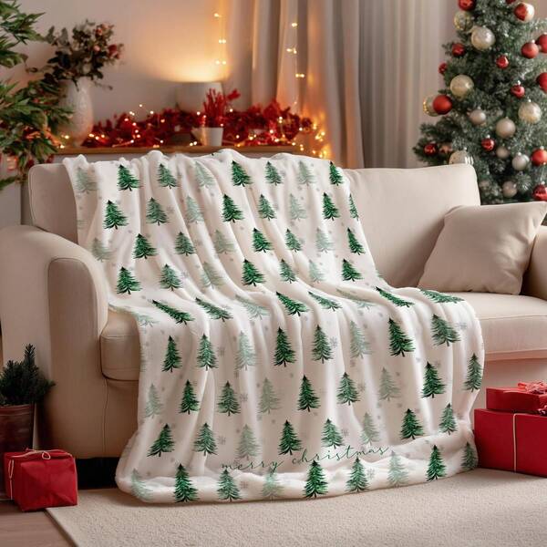 1 cobertor de flanela com tema natalino, estampado com pinheiros verdes de Natal, cobertor de flanela macio e confortável, adequado para sofá, cama, lazer, presente ideal para adultos e cônjuge