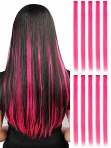 10 PCS Colored Clip In Hair Extensions 20 Inch Long Straight Hairpieces Clip In Synthetic, Halloween Cosplay Dress Up Fashion Party Christmas Carnival Music Festival New Year Gift For Women Kids Girls(RED)