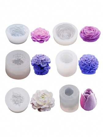 1 件透明液体硅胶材料硅胶模具，3D 牡丹、郁金香、玫瑰花束、玫瑰花球、虎头、茉莉花硅胶模具，适用于制作香薰蜡烛、石膏香、树脂装饰
