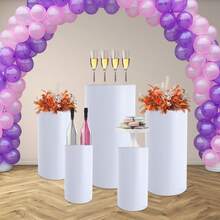 5pc Cylinder Pedestal Stands For Party, White Round Large Cylinder Tables, Pedestal Display Plinth Pillars For Wedding, Ceremony, Birthday Party, Art Decor - White - View 7