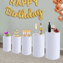 5pc Cylinder Pedestal Stands For Party, White Round Large Cylinder Tables, Pedestal Display Plinth Pillars For Wedding, Ceremony, Birthday Party, Art Decor - White - View 3