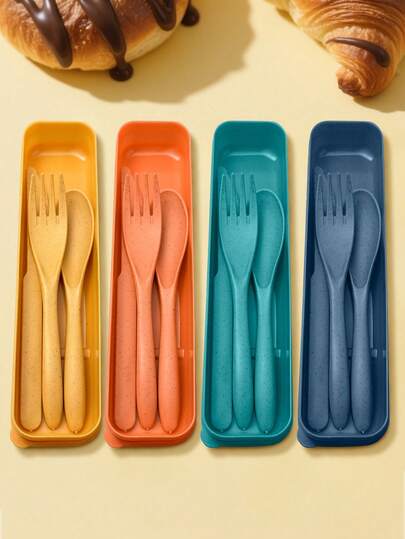 4/16pcs Reusable Travel Cutlery Set With Storage Box, Camping Utensils Set, Adult Lunch Cutlery, Outdoor Tableware Set, Portable Flatware Set Includes Knife, Fork, Spoon And Storage Box, Lightweight And Space-Saving, Suitable For Students, Outdoor Camping, Picnic, Travel, Office Workers, Kitchen Tools, School Supplies, Back To School