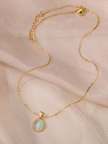 1 Peça Colar Minimalista Delicado de Opala Verde para Mulheres e Homens, Pingente de Pedra Banhado a Ouro 18K, Colar de Joia de Aço Inoxidável, Presente para Ela