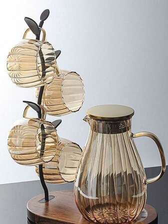 1 件加厚耐热条纹水滴玻璃壶，耐高温防爆玻璃水瓶，适用于家庭/客厅果汁