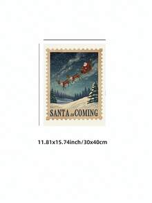 لوحة جدارية بطباعة سانتا كلوز بلا إطار مع زلاجة، "سانتا قادم" ، ديكور جداري لغرفة المعيشة وغرفة النوم وغرفة السكن، مجموعة ملصقات أعياد الميلاد وفن سانتا كلوز، طباعة احتفال الشتاء