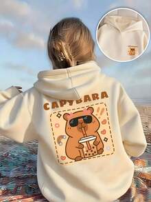 1pc Tween Girls Casual Printed Pullover Sweatshirt, Thermal Lined, Long Sleeve, Autumn/Winter Student Clothing - Apricot - View 9
